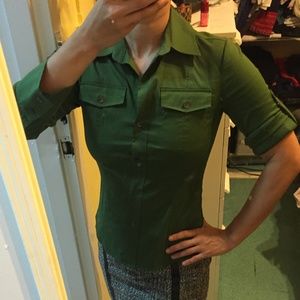 THEORY Stretch Cotton Green Button Down Shirt P